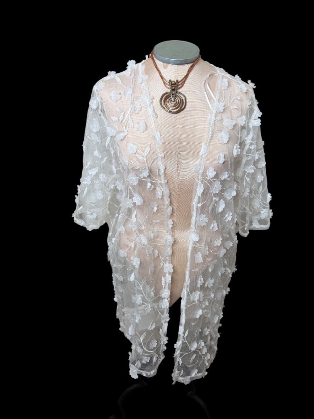 Cynthia Rowley Embroidered Sheer Tulle Duster Floral Mesh Kimono  1x fairy boho